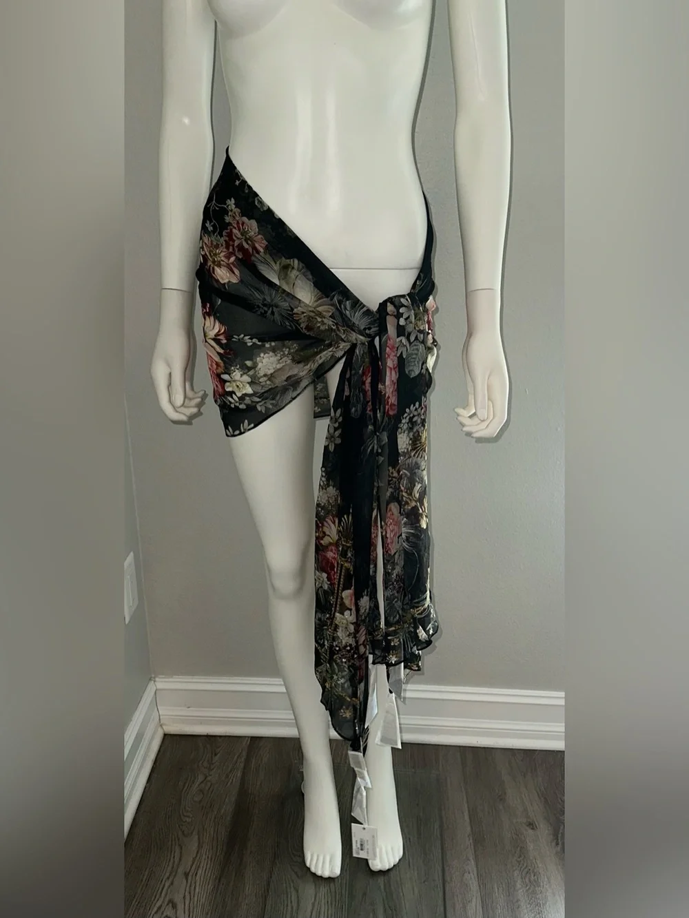 CAMILLA “A Night At The Opera” boho black floral silk long scarf shawl belt top